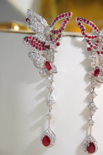 Load image into Gallery viewer, LUOWEND 18K White Gold Real Natural Diamond and Ruby Earrings for Women
