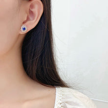 Load image into Gallery viewer, LUOWEND 18K White Gold Natural Diamond and Sapphire Earrings for Women
