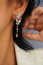 Load image into Gallery viewer, LUOWEND 18K White Gold Real Natural Diamond and Ruby Earrings for Women

