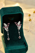 Load image into Gallery viewer, LUOWEND 18K White Gold Real Natural Diamond and Ruby Earrings for Women
