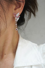 Load image into Gallery viewer, LUOWEND 18K White Gold Real Natural Diamond and Ruby Earrings for Women
