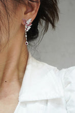 Load image into Gallery viewer, LUOWEND 18K White Gold Real Natural Diamond and Ruby Earrings for Women
