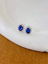 Load image into Gallery viewer, LUOWEND 18K White Gold Natural Diamond and Sapphire Earrings for Women
