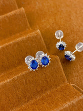 Load image into Gallery viewer, LUOWEND 18K White Gold Natural Diamond and Sapphire Earrings for Women
