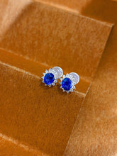 Load image into Gallery viewer, LUOWEND 18K White Gold Natural Diamond and Sapphire Earrings for Women
