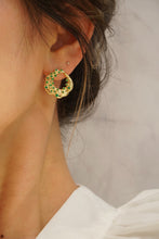 Load image into Gallery viewer, LUOWEND 18K Yellow Gold Real Natural Emerald Stud Earrings for Women

