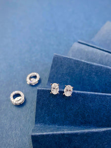 LUOWEND 18K White Gold Ntural Diamond Stud Earrings for Women