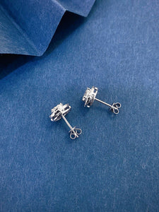 LUOWEND 18K White Gold Ntural Diamond Stud Earrings for Women
