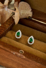 Load image into Gallery viewer, LUOWEND 18K White Gold Real Natural Emerald and Diamond Stud Earrings for Women
