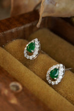 Load image into Gallery viewer, LUOWEND 18K White Gold Real Natural Emerald and Diamond Stud Earrings for Women
