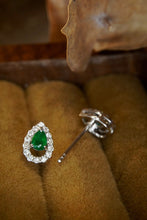 Load image into Gallery viewer, LUOWEND 18K White Gold Real Natural Emerald and Diamond Stud Earrings for Women
