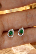 Load image into Gallery viewer, LUOWEND 18K White Gold Real Natural Emerald and Diamond Stud Earrings for Women

