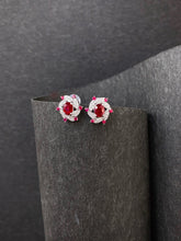 Load image into Gallery viewer, LUOWEND 18K White Gold Natural Diamond and Ruby Earrings for Women
