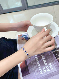 LUOWEND 18K White Gold Natural Diamond and Sapphire Bracelet for Women