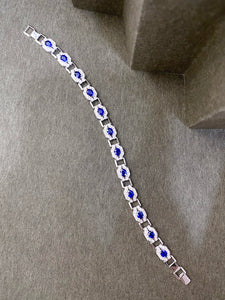 LUOWEND 18K White Gold Natural Diamond and Sapphire Bracelet for Women
