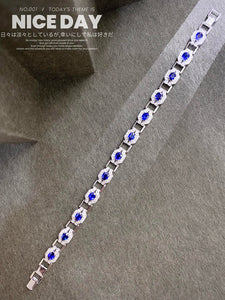 LUOWEND 18K White Gold Natural Diamond and Sapphire Bracelet for Women