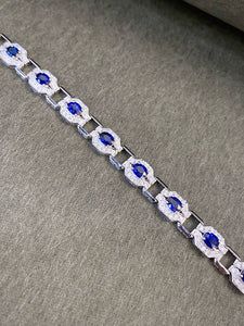 LUOWEND 18K White Gold Natural Diamond and Sapphire Bracelet for Women