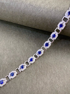 LUOWEND 18K White Gold Natural Diamond and Sapphire Bracelet for Women