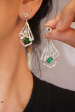 Load image into Gallery viewer, LUOWEND 18K White and Yellow Gold Real Natural Diamond and Emerald Earring for Women
