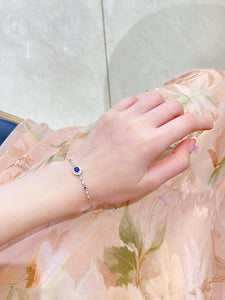 LUOWEND 18K White Gold Natural Diamond and Sapphire Bracelet for Women