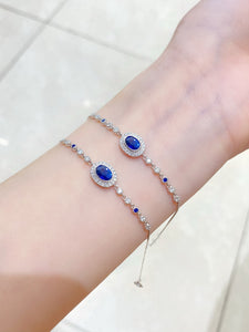 LUOWEND 18K White Gold Natural Diamond and Sapphire Bracelet for Women