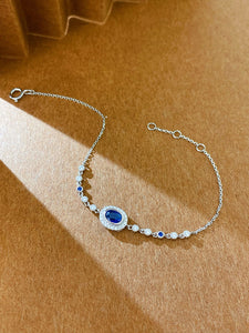 LUOWEND 18K White Gold Natural Diamond and Sapphire Bracelet for Women