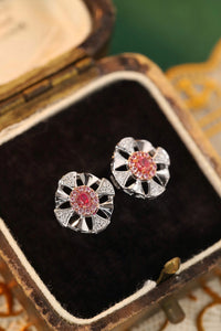 LUOWEND 18K White Gold Real Natural Pink Diamond Earrings for Women