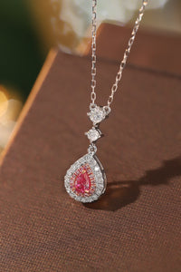 LUOWEND 18K White Gold Real Natural Pink Diamond Necklace for Women