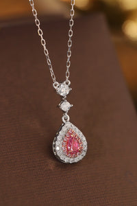 LUOWEND 18K White Gold Real Natural Pink Diamond Necklace for Women