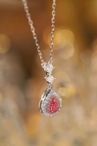 LUOWEND 18K White Gold Real Natural Pink Diamond Necklace for Women