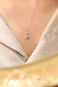 LUOWEND 18K White Gold Real Natural Pink Diamond Necklace for Women