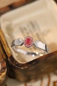 LUOWEND  18K White Gold Real Natural Pink Diamond Ring for Women