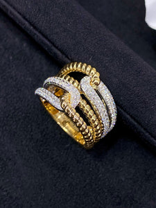 LUOWEND 18K White+Yellow Gold Natural Diamomd Ring for Women