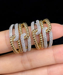 LUOWEND 18K White+Yellow Gold Natural Diamomd Ring for Women