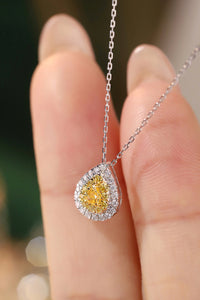 LUOWEND 18K White Gold Real Natural Yellow Diamond Necklace for Women