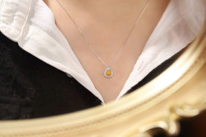 LUOWEND 18K White Gold Real Natural Yellow Diamond Necklace for Women