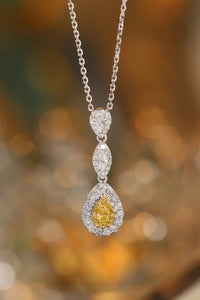 LUOWEND 18K White Gold Real Natural Yellow Diamond Necklace for Women