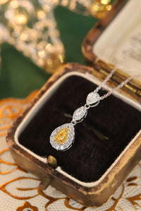 LUOWEND 18K White Gold Real Natural Yellow Diamond Necklace for Women