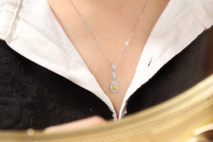 LUOWEND 18K White Gold Real Natural Yellow Diamond Necklace for Women