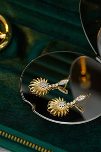 LUOWEND 18K Yellow Gold Real Natural Diamond Drop Earrings for Women