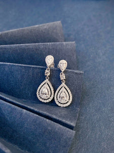 LUOWEND 18K White Gold Natural Diamond Earrings for Women