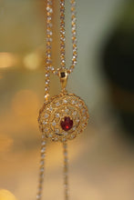 Load image into Gallery viewer, LUOWEND 18K Yellow Gold Real Natural Diamond and Ruby Necklace for Women
