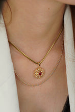 Load image into Gallery viewer, LUOWEND 18K Yellow Gold Real Natural Diamond and Ruby Necklace for Women
