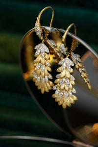 LUOWEND 18K Yellow Gold Real Natural Diamond Hoop Earrings for Women