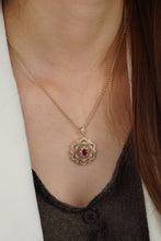 Load image into Gallery viewer, LUOWEND 18K Yellow Gold Real Natural Diamond Natural Ruby Necklace for Women
