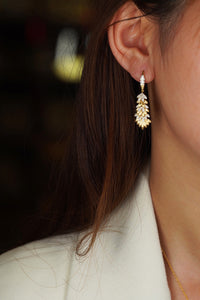 LUOWEND 18K Yellow Gold Real Natural Diamond Hoop Earrings for Women