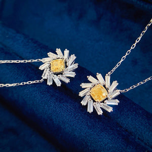 LUOWEND 18K White Gold Natural Yellow Diamond Necklace for Women