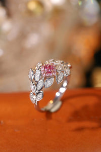 LUOWEND 18K White Gold Real Natural Pink Diamond Ring for Women
