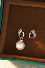 Load image into Gallery viewer, LUOWEND 18K White Gold Real Natural Diamond&amp;Ruby Stud Earrings for Women
