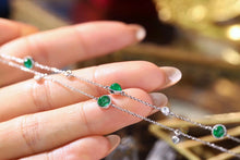 Load image into Gallery viewer, LUOWEND 18K White Gold Real Natural Emerald and Diamond Bracelet for Women
